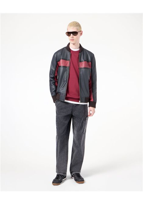 Giubbotto in pelle giubbotto bomber fit con ricamo e zip unito grigio-bordeaux ICEBERG | ZO11 6801U8C1